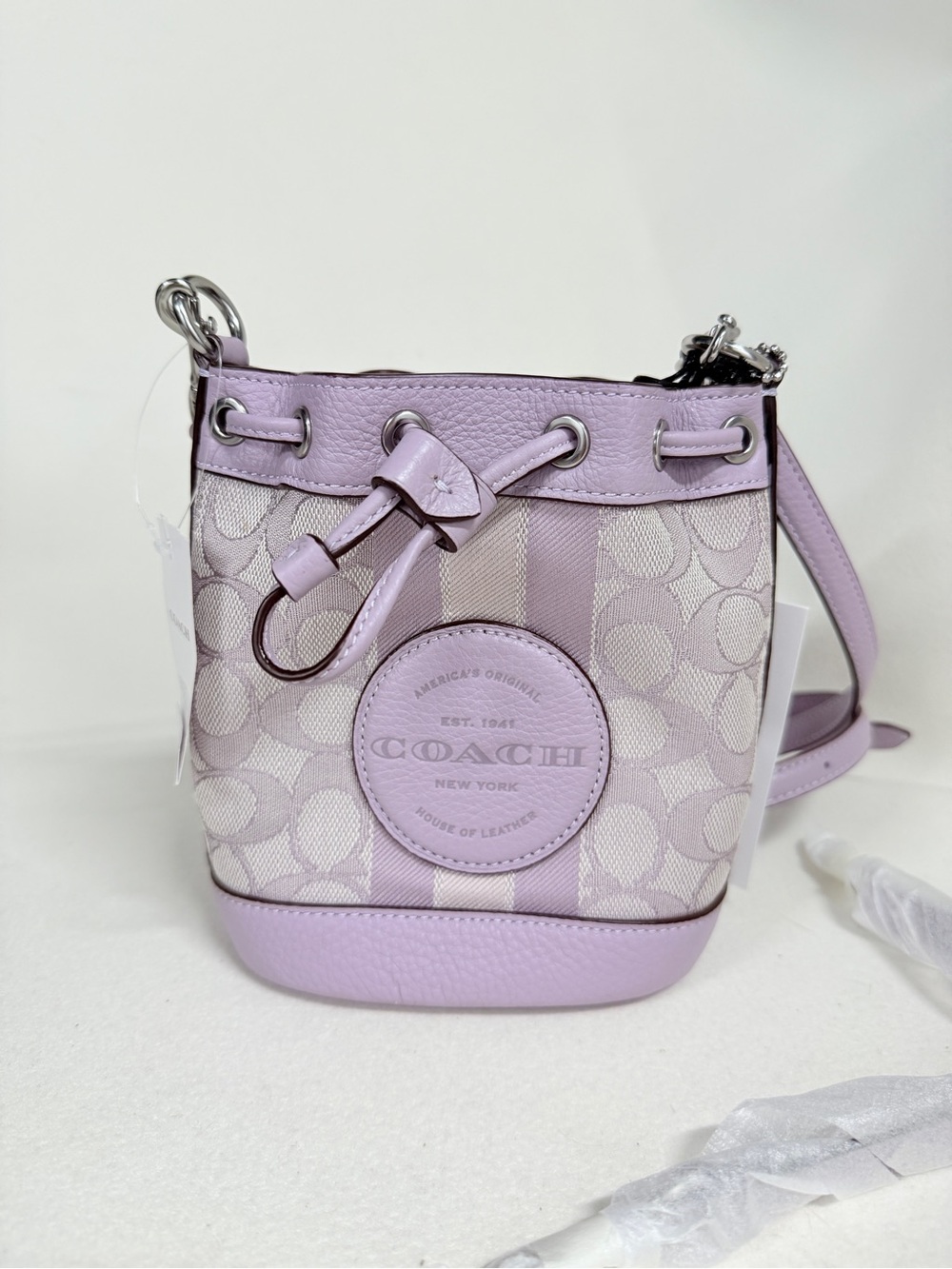 Coach Mini Dempsey Bucket Bag In Signature With Stripe And Coach Patch c8322